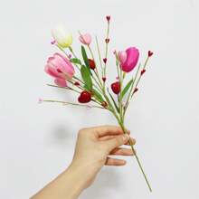 Festival Artificial Tulip Flower Heart Picks Berry Sprays Branches Stems For Vase - Multicolor - View 6