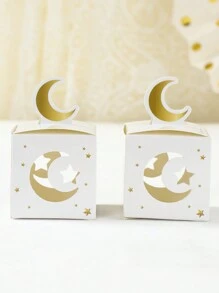 24 piezas Cajas de dulces mini, cajas de embalaje con diseño hueco de estrella y luna, embalaje de chocolate y galletas, regalos de fiesta, suministros de fiesta musulmana y islámica, decoración de festival feliz - Oro blanco - Ver 2