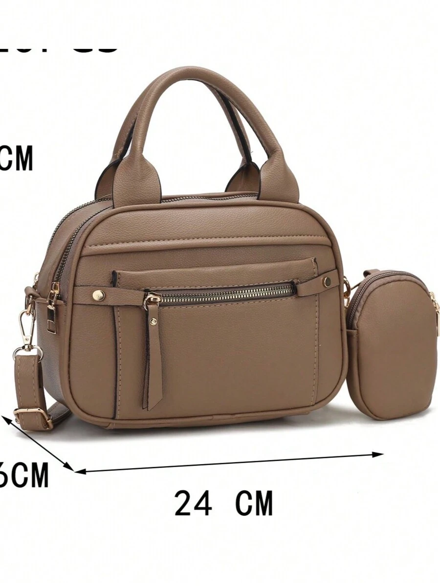 Modern Women's Handbag With Multiple Zippers For Carrying - Champán - Ver 1