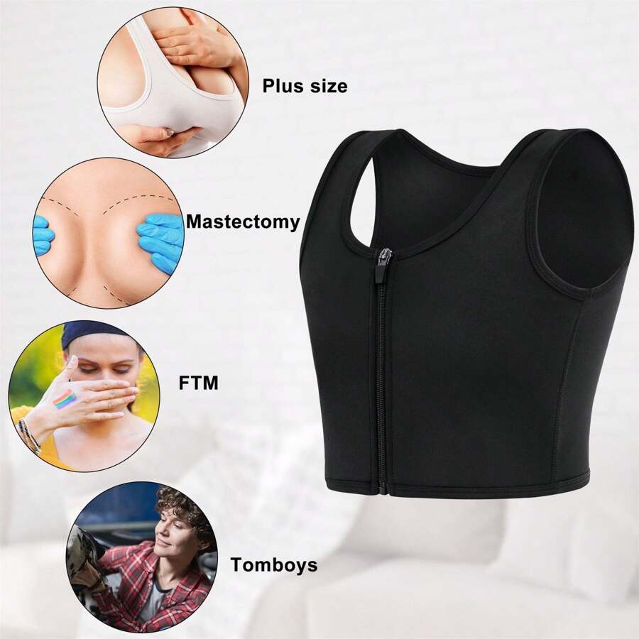 Women Chest Binder Bra Bustier For Transgender FTM Short Corset Zip Up Elastic Binder Trans Tank
