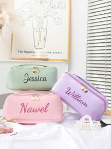 Embroidered Leather Makeup Bag, Large Capacity Cosmetic Bag, Makeup Organizer, Christmas Gift Women, Bridesmaid Gifts, Bridal Shower Gift, Makeup Bag, Gift For Her, Bridesmaids Gifts, Best Friend Gifts,Multi-Functional,Ornamental,Letter,Solid Color,Exquisite,Stylish,Vintage,Modern,Colorful,Leisure,Basics,Casual,Soft,Unique,Customized,Personalized,Custom,Ideal Gifts For Her,Girlfriend,Her,Boyfriend,Friends
