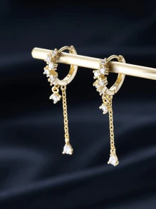 1pair Delicate S925 Sterling Silver & Zirconia Tassel Drop Earrings Suitable For Women's Daily Wear Wedding Engagement Bridal Jewelry Holiday