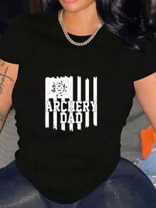 Archery Dad Print T-Shirt Women's Cotton Short Sleeve Crewneck Tees For Outdoors Activities And Casual Wear