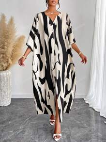 Large Size Loose White Short Sleeved Dress With Pleats For Women, Suitable For Events, Weddings, Beachwear, Tall Figures, And Long Slim Fit Dresses (Random Print)