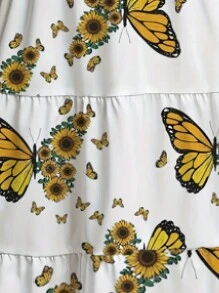 Vestido casual de mujer de talla grande con volantes en el dobladillo y estampado floral, tela tejida de 120g