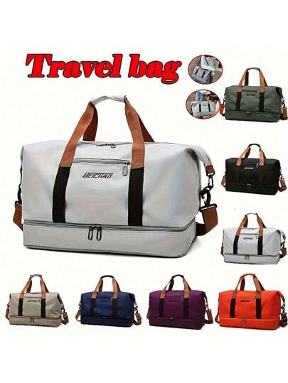 1pc Dry And Wet Separation Large Capacity Travel Bag, Casual Outdoor Luggage Bag Handbag Waterproof Korean Style Sports Gym Bag Travel Bag Yoga Bag With Shoes Compartment Foldable Luggage(Letters Random) For Suitcase Overnight Bag Duffle Bag Weekend Bag Duffel Bag For Luggage Carry On Bag College Bag Luggage Bags Weekender Bag Hospital Bag Holiday Winter Bag For School School Accessories School Stuff