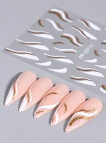 2 件金色闪光线条纹美甲贴纸 3D 白色法式闪亮光泽粉末曲线漩涡线指甲贴花自粘 DIY 指甲装饰指甲滑块沙龙美甲用品指甲 - 彩色 - 查看 7