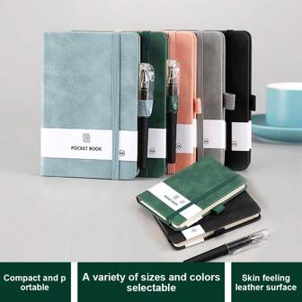 1pc Minimalist Fashion Mini Portable Notebook, A7/A6/A5 Size, Soft Sheepskin Leather, Fine Texture, Thick Laid Paper Pages, Eye-Friendly Waterproof Durable, Banded Grid Design, Privacy Protection, Pen Loop Design, Student Simple Notebook, Portable Pocket Notebook, Student Planner Diary