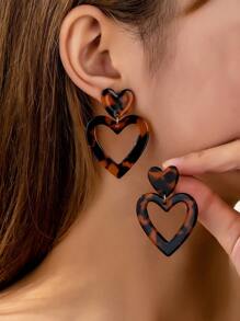 1 Pair Fashionable & Elegant Leopard Heart Earrings, Gift For Women Suitable For Daily Wear, Dating Or Gifting On Valentine's Day Valentines,Mom,Mother,Mother's Day,Gift