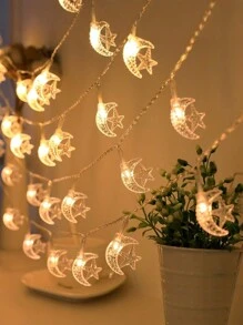 Dây đèn treo trang trí hình mặt trăng và ngôi sao màu ấm 1.5/3 mét, dùng pin, làm vật trang trí treo cho cả trong nhà và ngoài trời như phòng ngủ, ban công và sân vườn (không bao gồm pin) - Nhiều màu - Xem 2