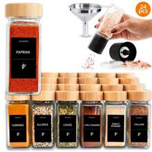 Tomnk 24pcs 4oz Spice Jars With Label And Grinder, Empty Square Spice Bottles With Shaker Lids, Metal Funnel, Seasoning Containers For Spice Rack, Drawer, Cabinet - Clear - View 7