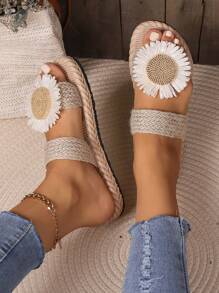 Women's Thick-Sole Butterfly Decor Criss-Cross Strap Square Toe Flat Sandals, Casual Resort Style, Gold - Apricot - View 4