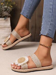 Women's Thick-Sole Butterfly Decor Criss-Cross Strap Square Toe Flat Sandals, Casual Resort Style, Gold - Apricot - View 1