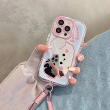 奢华镜面元素防震时尚狗狗图案女士镜面手机壳，可作化妆镜使用，保护壳兼容 16/7/8/11/12/13/14/15/X/XR/Xs/Plus/Pro/Pro Max/SE2，防水防震防摔防刮，春季生日派对礼物 - 無色 - 查看 3