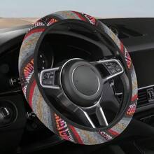 1 pieza Funda para volante bohemia sin forro interior, protector de volante de coche de material de lino, diseño hippie, antideslizante, transpirable, absorbente del sudor, se ajusta a volantes de 14,5-15,2 pulgadas, adecuado para automóviles y SUV del hogar