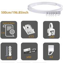(Upgraded Version) Flexible And Bendable Ceiling Curtain Track 78.74/118.11/157.4/196.85 Inch White Curtain Track Curved Ceiling Curtain Track Installed On Room Dividers Shower Curtain L-Shaped U-Shaped Convex Window RV Curtain Track (Stainless Steel Clip Curtain Accessory)