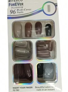 1 Kit 96 False Nails With 4 Assorted Colors Versatile For All Occasions - Cà phê nâu - Xem 1