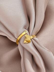 1pc Elegant Frosted Butterfly Adjustable Ring, Stainless Steel Material, Suitable For Girls, Fashion Party Accessory, Daily Gift - Yellow Gold - View 2
