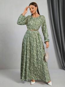 女士休闲花卉印花长裙、度假连衣裙、波西米亚风女士海滩度假装，端庄 - 彩色 - 查看 6