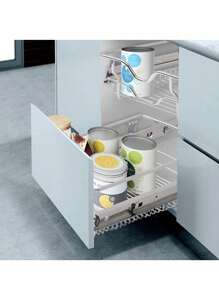 Cajón telescópico de cocina con barra, cesta extraíble para armario de 46 cm/41 cm, capacidad de carga máxima 20 kg, juego de 1/2