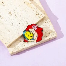 1 Pc Cartoon The Brooch Cute Princess Fish Enamel Pin Metal Badge Jewelry Clothes Backpack Accessories Gift For Friends Dress Accessories Pin For Clothes Bag Charm Backpack For School