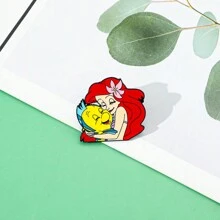 1 Pc Cartoon The Brooch Cute Princess Fish Enamel Pin Metal Badge Jewelry Clothes Backpack Accessories Gift For Friends Dress Accessories Pin For Clothes Bag Charm Backpack For School