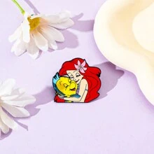 1 Pc Cartoon The Brooch Cute Princess Fish Enamel Pin Metal Badge Jewelry Clothes Backpack Accessories Gift For Friends Dress Accessories Pin For Clothes Bag Charm Backpack For School