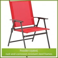 Juego de comedor para patio de 6 piezas de acero Mainstays Albany Lane con sombrilla, rojo - Rojo - Ver 8