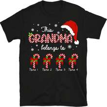 Grandma With Grandkids Name Christmas Personalized T Shirt, This Grandma Belong To Christmas Candy Cane Shirt, Custom Grandma Shirt, Christmas Shirts Gift For Nana Mimi Mom Women Grandmother - Black - View 1