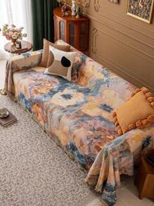 1 pièce Couverture de jet de canapé motif floral rétro avec bordure à franges, convient pour la chambre, le dortoir, le bureau, la décoration de canapé de salon, la sieste, diverses tailles, cadeau doux pour toutes les saisons. Housse de canapé, décoration de salon
