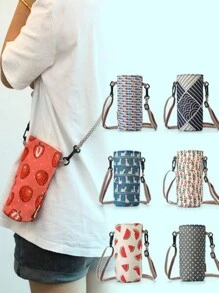 1pc Portable Insulated Drink Cup Bag Carrier, Crossbody Sleeve Holder - Multicolor - View 9