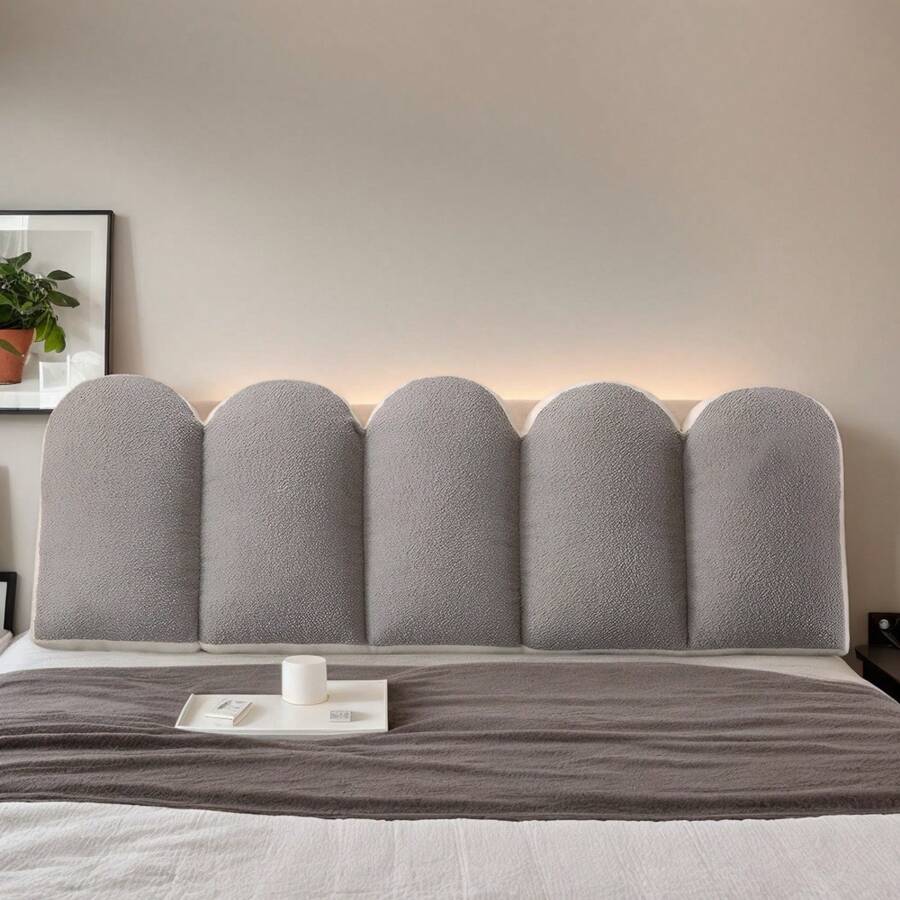 Luxurious Double-Sided Velvet Bed Rest Pillow With Ergonomic Support & Machine Washable Design - Perfect For Home, Bedroom, Living Room, And Office Use, Luxurious Teddy Bed Headboard Cover Bed Headboard Cover Bedside Backrest Cushion Upholstered Bed Head Cover Double King Size - Creamy white + ashes gray - 查看 1