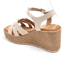 Fashionable Casual Solid Color Open Toe Women Wedge Sandals - Beige - View 3