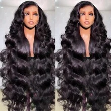 42 Inch 200% Density Body Wave Lace Front Wig Human Hair HD Lace Frontal 13x4 Pre Plucked With Baby Hair For Women Natural Black Body Wave 13x4 Lace Front Closure Wig Preplucked