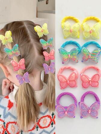 8 piezas de lindas ligas para el cabello con lazos de lentejuelas y malla, Scrunchies de colores para cola de caballo