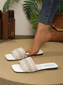 Women's Bohemian Style Flat Toe-Post Sandals, Fashion Low-Heel Summer Casual Slip-On Slippers For Home & Holiday