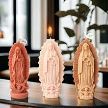 Angel Virgin Mary Statue Candle Silicone Mold Virgin Mother Portrait Home Ornament Plaster Mold DIY Prayer Madonna Candle Mold Holiday Decoration Tool - White - View 1