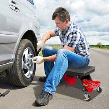 VA-Cerulean Workshop Rolling Seat, Workshop Stool, Rolling Stool With Storage, Workshop Seat Loadable Up To 150 Kg For Maintenance, Car And Machine Repairs, Workshop And Garage Work (Curved Model / Rectangular Model / Round Model)