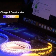 Cable de carga rápida RGB de 6A 66W con luz de respiración, cable de datos USB Tipo C de 66W compatible con carga rápida USB Tipo C de 30W de Samsung