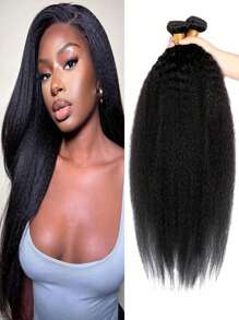 Kinky Straight Hair 3 Bundles Yaki Straight Hair In Hair Extensions Natural Black Heat Resistant Hair Extension