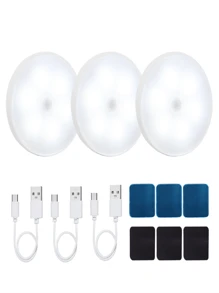 1pc/3pcs/6pcs Motion Sensor Under Cabinet Light, USB Rechargeable Round Night Light, Warm/White Available, For Bedroom, Kitchen, Hallway, Closet, Bedside, Office Space Lighting, Portable Lamp With Magnetic Attachment, Soft Lighting