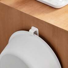 1pc Wall-Mounted Plastic Bathroom Basin Rack, Drilling-Free Sink Storage Holder With Small Hooks - White - View 1