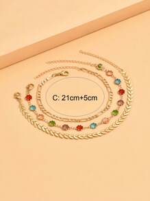 3pcs/Set Fashion Multi-Layer Gold Anklet, Charming Women Beach Party Sparkling Colorful Crystal Anklet, Suitable For Daily Gathering, Beach Vacation, Handmade Adjustable Length, Random Color Arrangement Of Colorful Glass Crystal