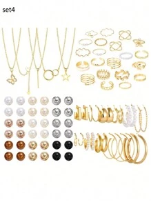 24-120pcs/Set Elegant Cubic Zirconia & Faux Pearl Women Jewelry Set, Everyday Casual Wear, Great For Girlfriend, Mom, Daughter, Christmas, New Year, Birthday Gift - 彩色 - 查看 5