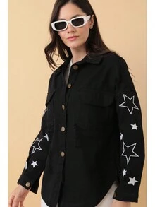 Asist, Women Long Sleeve, Embroidery Details, Snap Button, Front Placket, Collar Neck Details, Flap Pocket - Black - View 6