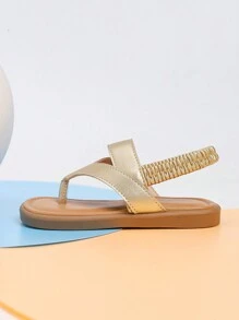1 Pair Girls' Toe-Thong Beach Sandals, Suitable For Spring & Summer - Gold - View 5