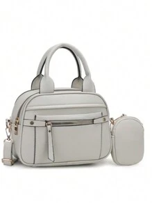 Modern Women's Handbag With Multiple Zippers For Carrying - Màu be - Xem 1