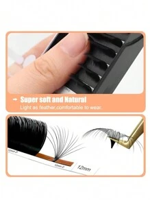 Set di extension ciglia individuali in seta e cashmere morbide e naturali con arricciatura a C, 12 file, in nero opaco, lunghezza 8-15mm, ideali per artiste del trucco e saloni di bellezza - C - Visualizzare 5