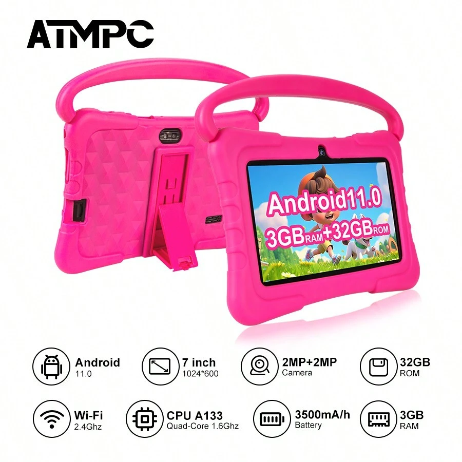 ATMPC Tablet PC para niños con iWawa, Android 11, tableta de 7 pulgadas, 3 GB de RAM + 32 GB de ROM, WiFi de 2,4 GHz, tableta de aprendizaje para niños, regalos de Año Nuevo - Rojo - Ver 1