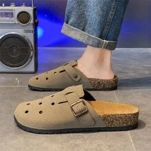 (Conjunto para pareja) Sandalias clásicas de punta cerrada, pantuflas de playa de para hombre, zapatos mullidos tipo mula de suela blanda con cierre deslizante